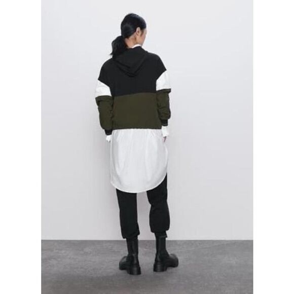 Zara EUC Anorak Hoodie Parka Jacket Size S Colorblock - Picture 3 of 10